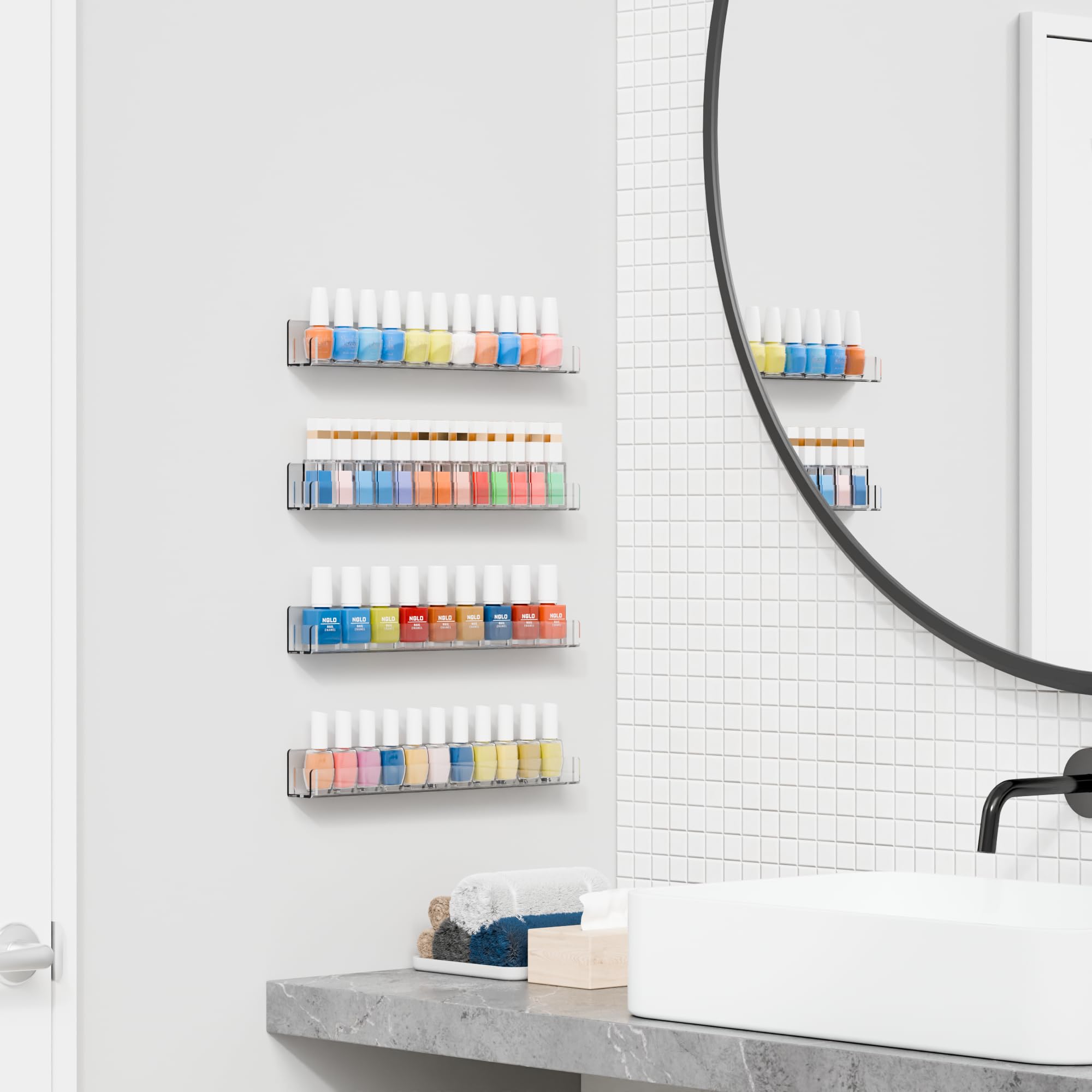 Cq - Organizer per smalti in acrilico da parete, 6 confezioni da 72 bottiglie per nail tech, organizer per unghie e conservazione, per nail tech, 45 cm