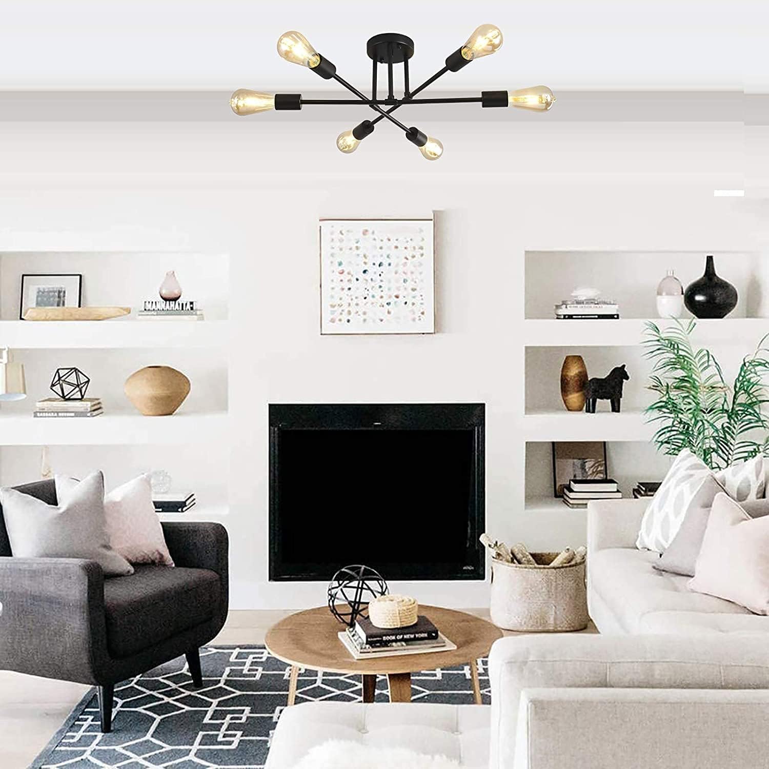 🛒 Crаzу Dеаlѕ Semi Flush Mount Ceiling Light , E26 Sputnik Chandelier Lighting 6-Lights Kitchen Flush Mount Light Fixture for Dining ,Room Living ,Room Bedroom, Foyer