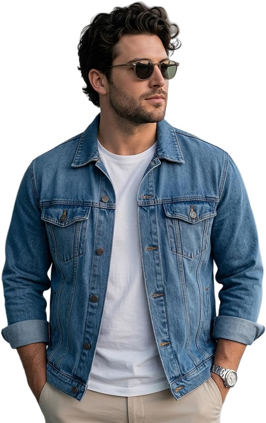 Urbano Plus Men's Regular Fit Washed Full Sleeve Denim Jacket