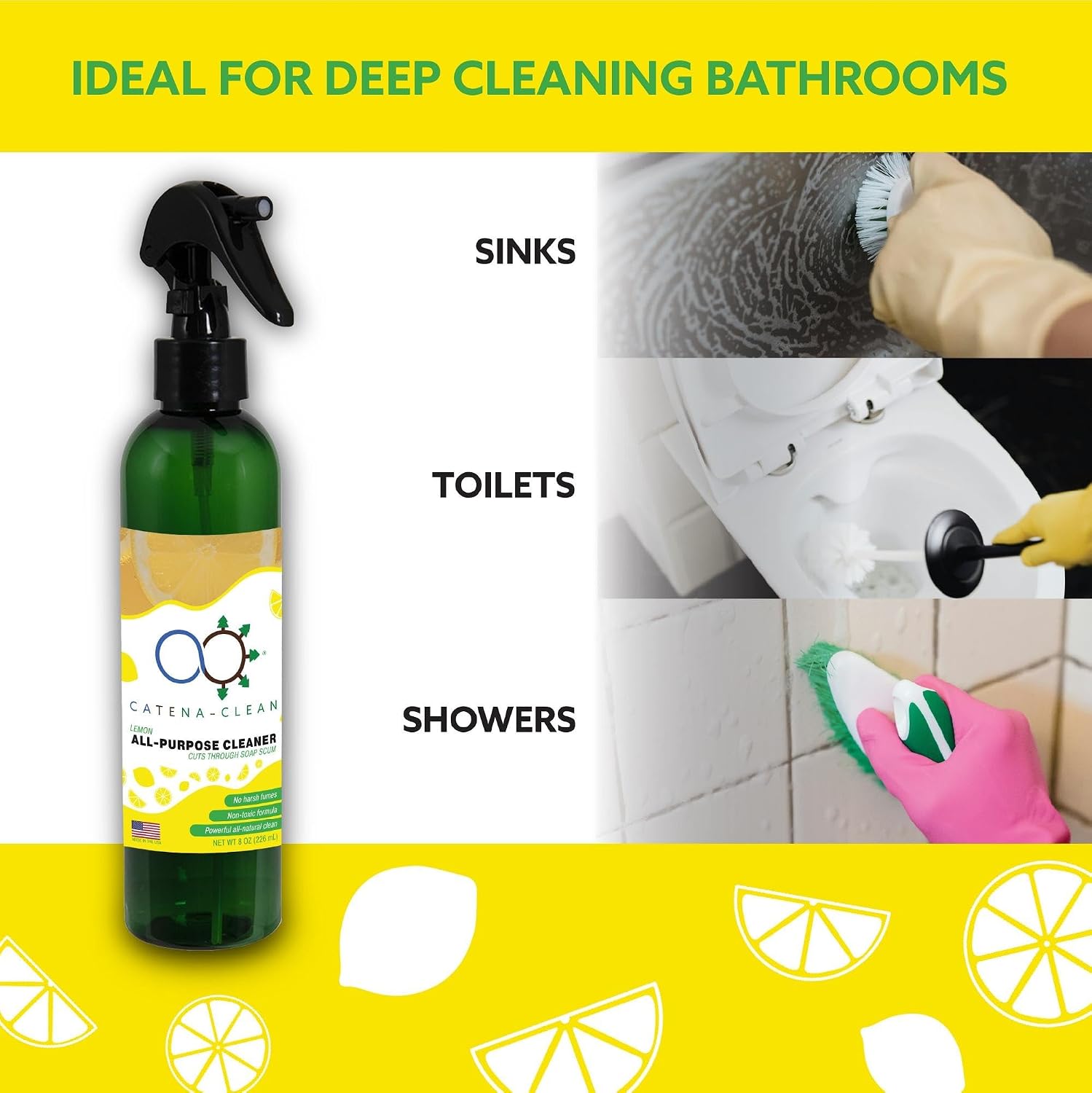 All Natural Lemon Scented Bathroom Cleaner (6 Pack, 8 fl. oz each, 48 fl. oz total)– Multipurpose, Powerful Spray for Shower, Tile, Toilet, Sink & Tub – Descaler, Limescale, Grime, & Soap Scum Remover image 2