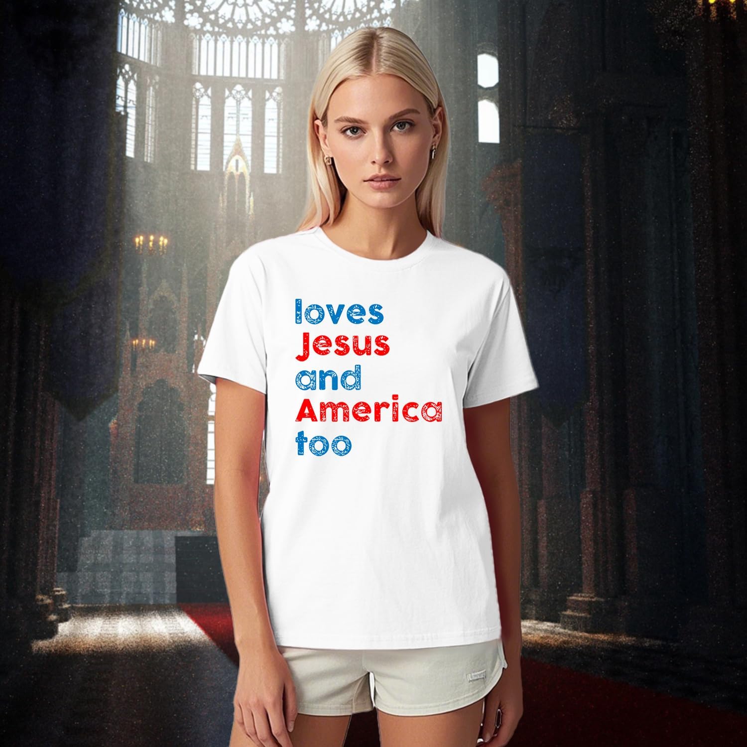 She Loves Jesus and America Too Shirt Women American Flag Tshirt Funny 4th of July Patriotic Tee Tops