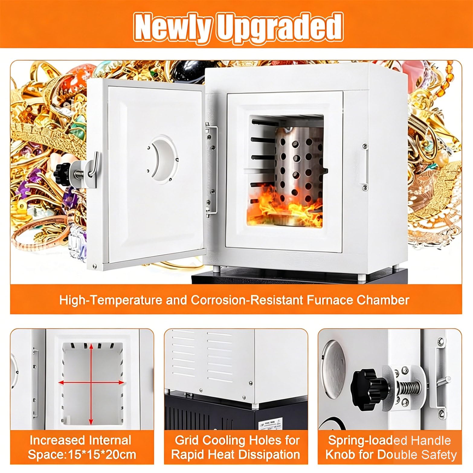 Horno De Mufla Cerámico De 1500W para Laboratorio,Horno Eléctrico De 1150 °c (2102°f) para Fabricación De Joyas Y Fundición De Metales,con Control De Temperatura Pid Y Ventana De Observación