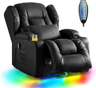 2 Motoren Elektrischer Verstellbar Relaxsessel mit Liegefunktion, Drehbarer Fernsehsessel TV Sessel mit Massage und Wärme, Kinosessel mit USB/LED/TYP C,bis 150 kg (Kunstleder Schwarz, 1)
