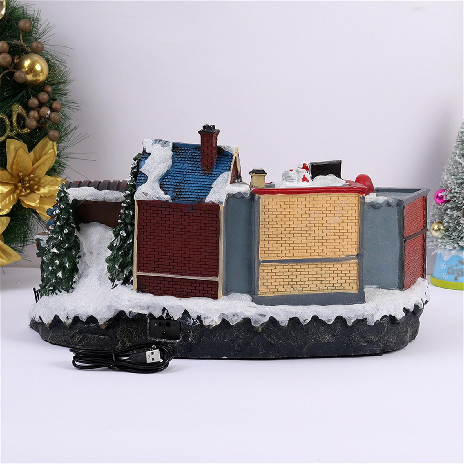 XAGMODSHN Caja De Música Navideña Iluminada con Luz LED Pueblo Navideño Musical Resina para Niños Cumpleaños Regalo Navidad Música Carrusel con Luces