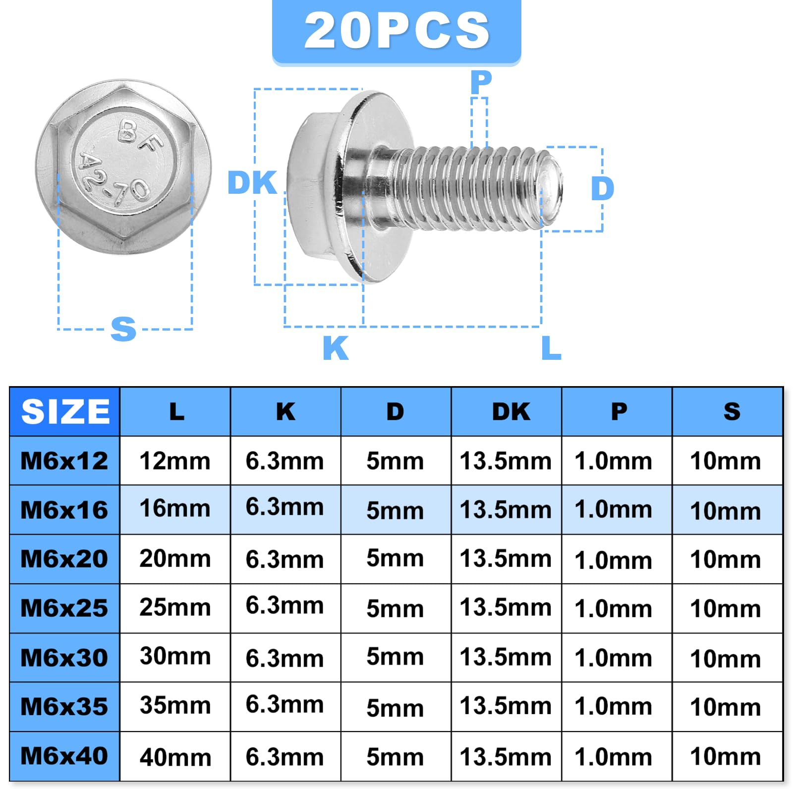 TXXATX 20 Pcs M6 Bolt M6x16mm Bolt 304 Stainless Steel Bolts Hex Screws Flanged Hex Head Bolts Anti-Loosening for DIY Machine Tools Households Furniture Assembly - Image 3