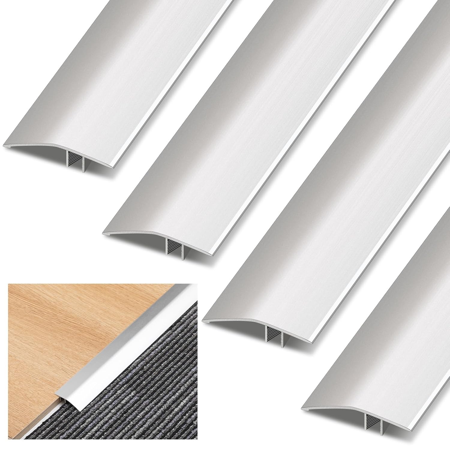 Zonon 4 Pcs 36" x 1.7" Aluminum Floor Transition Threshold Strip, Doorway Edge Trim for Laminate Floor Mat Suitable for Doorways Threshold Ramp Tile Laminate Planks, Bridge The Height 0.2-0.6 Inch