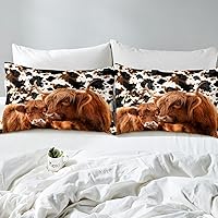 Vista 5 de Funda de edredón de vacas de las tierras altas tamaño Queen, funda de colcha con temática de granja retro occidental con animales salvajes y 2