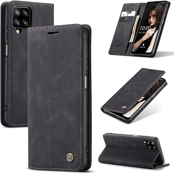 Mobile Phone Case for Samsung Galaxy A12/M12 Case Premium Leather Case Soft Vintage Nubuck Leather Foldable Stand Flip Case Card Slot Stand Function Protective Case for Samsung A12/M12 Black