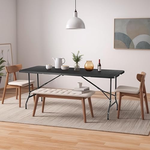 Miniatura 51 de ZENY Mesa plegable de 6 pies, mesa de picnic portátil, mesa de plástico para picnic en interiores y exteriores, fiesta, campamento, mesa plegable