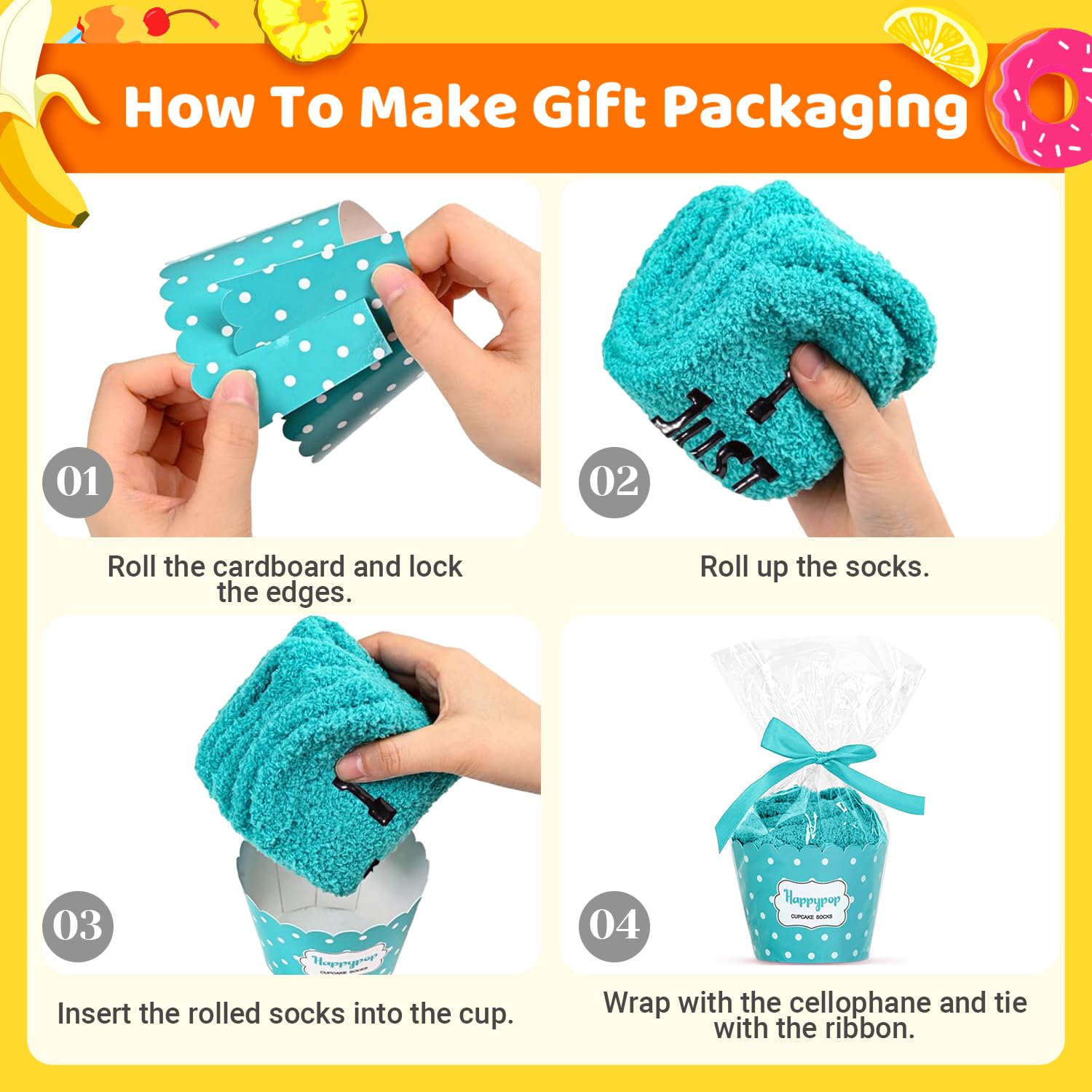 HAPPYPOP Food Drink Gifts for Women - Boba Tea Ramen Gifts for Her, Funny Saying Fuzzy Socks