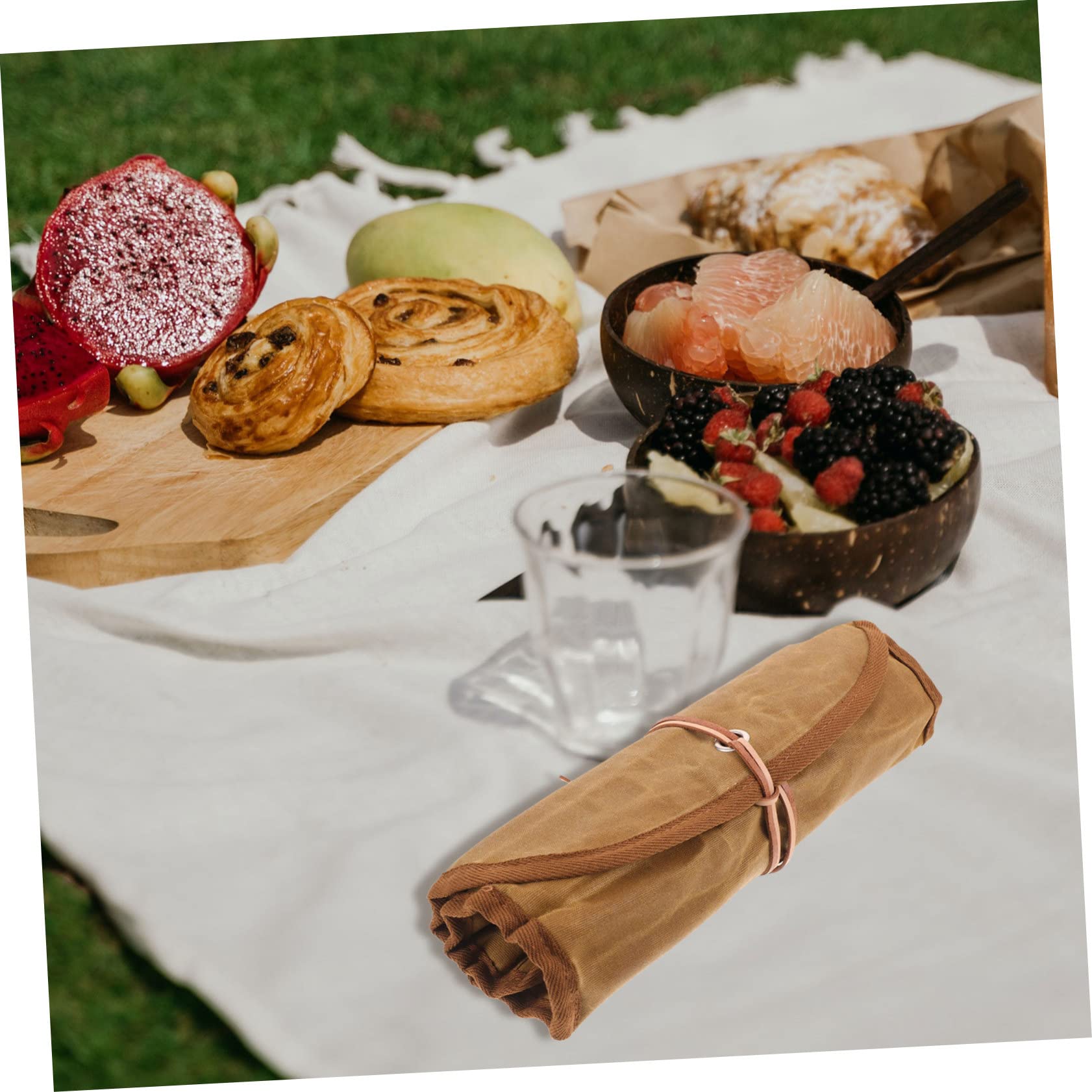1 Set custodia per posate Forniture da campeggio borsa porta posate custodia per stoviglie per il campeggio utensili da picnic multifunzionali Acciaio inossidabile Marrone