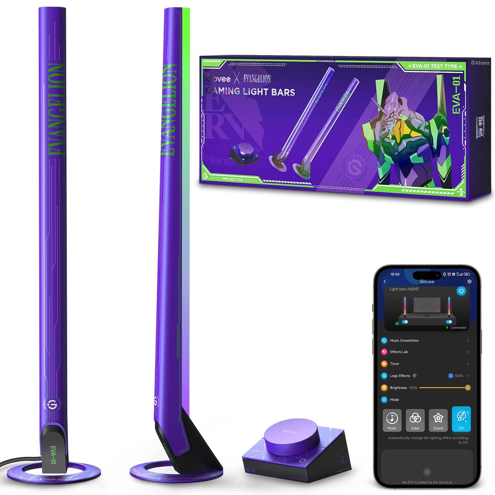 Govee x EVANGELION Gaming Lightbar Smart Controller, Wi-Fi Musikmodi Lichtleiste, 62 Szenen, Alexa und Google Assistant,