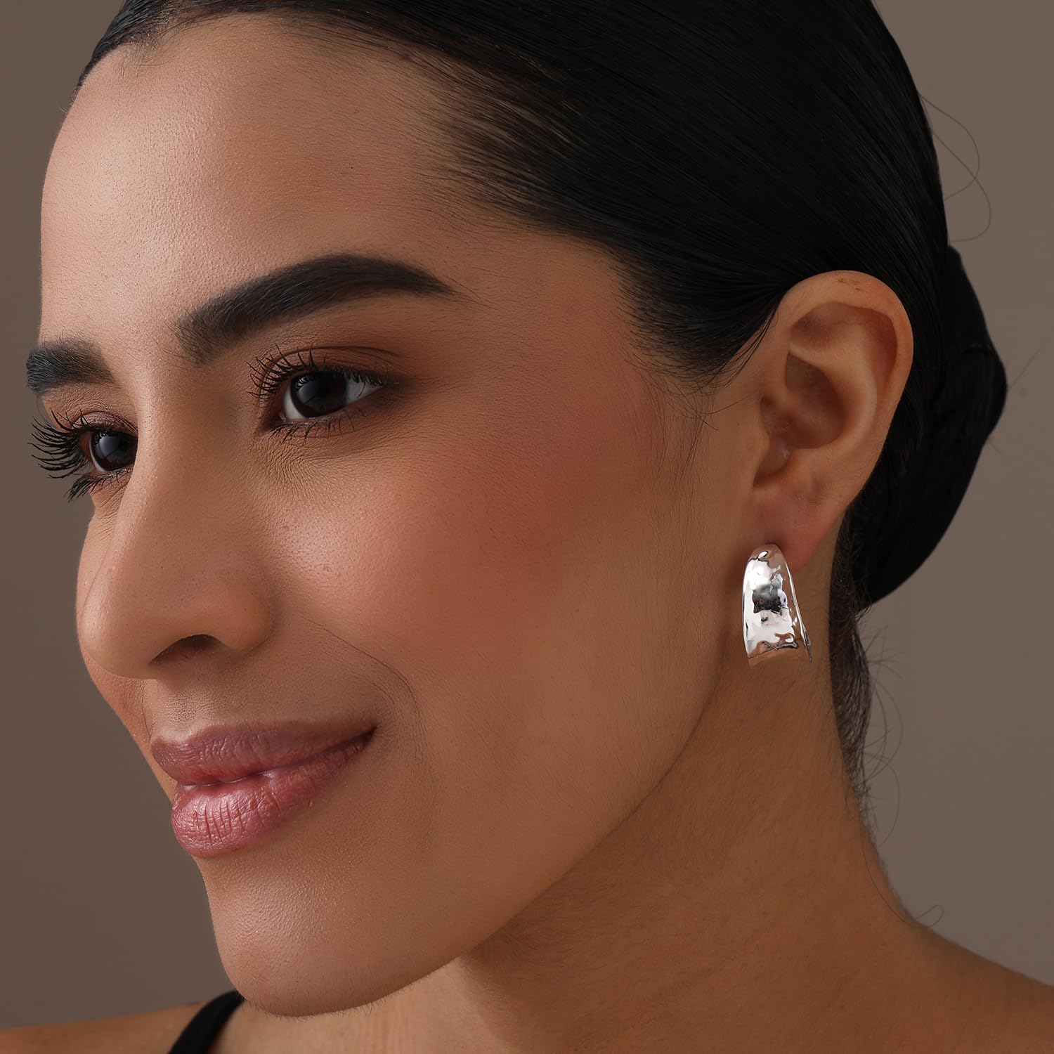 LeCalla 925 Steling Silver Hammered Earrings for Women | Lightweight Handcrafted Earrings | Minimalist Handmade Classic Texture Stud Drop Earrings for Women - Image 2