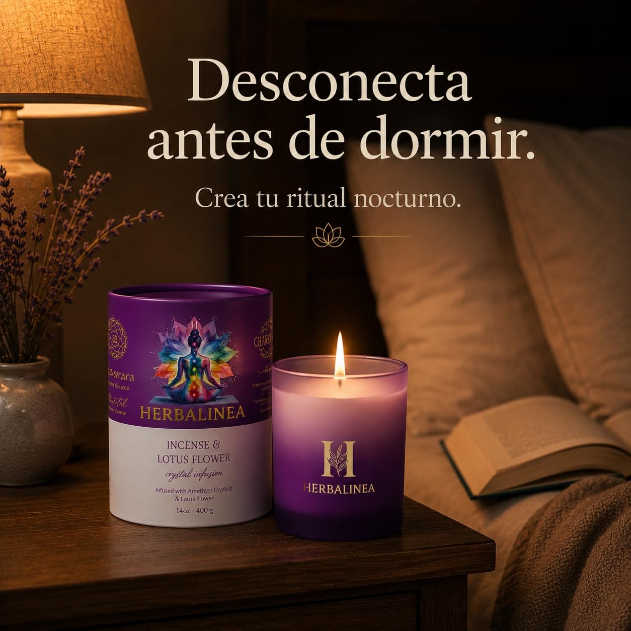 Bougie chakra de soja 100 % avec pierres naturelles et fleurs séchées, bougie parfumée pour méditation, yoga, relaxation et décoration, cadeau original, 160 g (violet - chakra couronne)