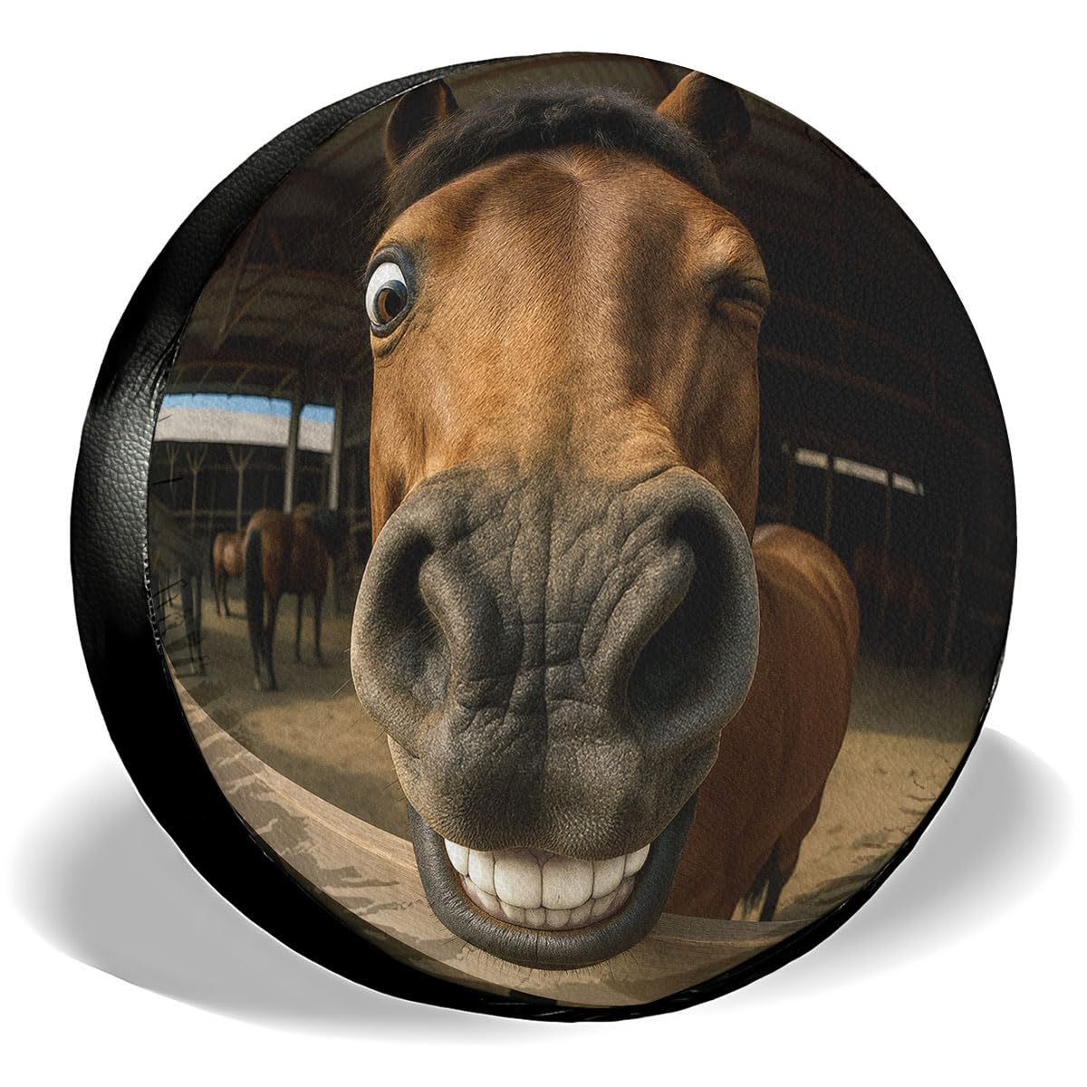 GENANY Funny Horse Face Spare Tire Cover for RV Trailer, Waterproof, No Camera Hole, Size 17 Fits 31-33 Inch