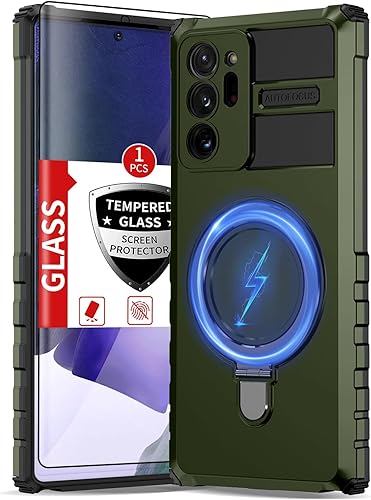 Funda para Samsung Galaxy A32 5G con 2 protectores de pantalla de vidrio templado, con anillo magnético de 360 para automóvil y cubierta de cámara