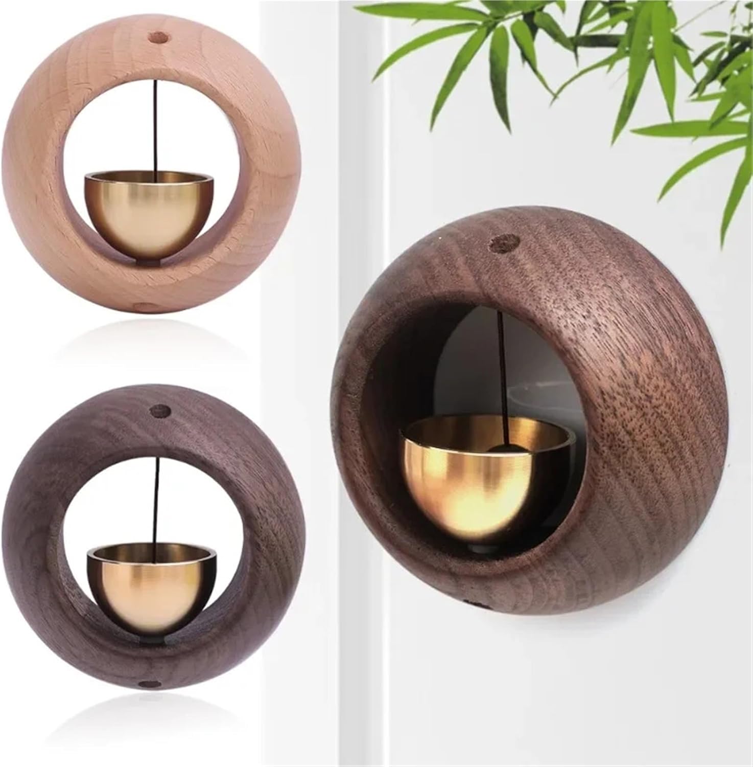 Doorbell 4/10pcs Solid Wooden Doorbell Magnetic Aesthetic Brass Wind Chimes Wireless Doorbells Entrance Door Bell Hanging Pendants Decor(Walnut,10pcs)