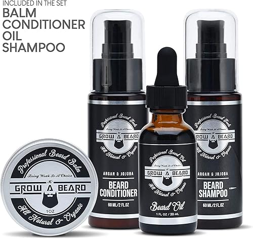 Miniatura 5 de Kit de cuidado para hombre con alisador de barba, cepillo de barba, peine de doble cara, aceite sin perfume, bálsamo natural, champú, Negro
