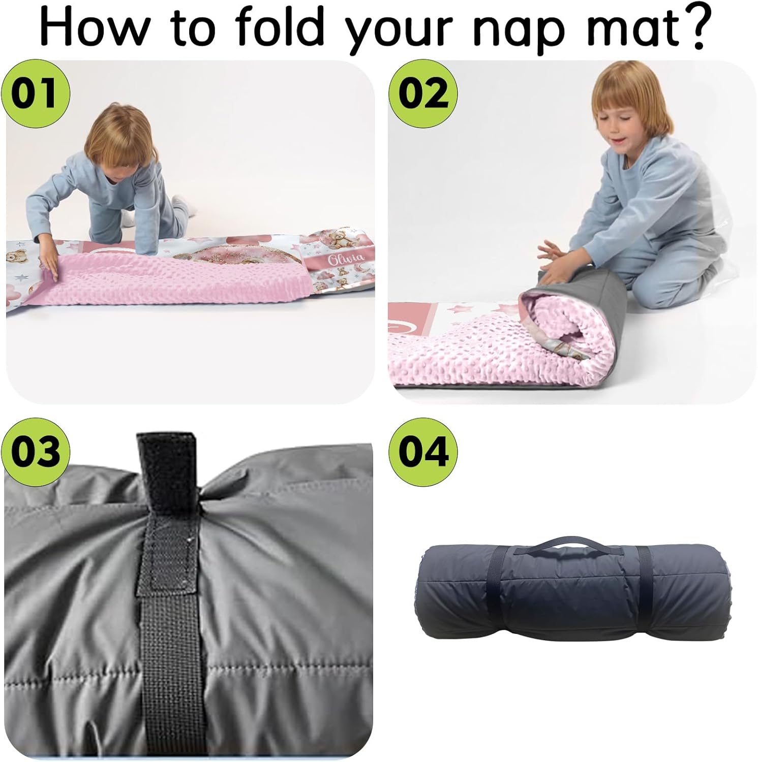 Personalized Elephant Nap Mat for Toddlers, Custom Floral Sleeping Bag with Nap Blanket, Pink Flower Theme Roll Up Mat