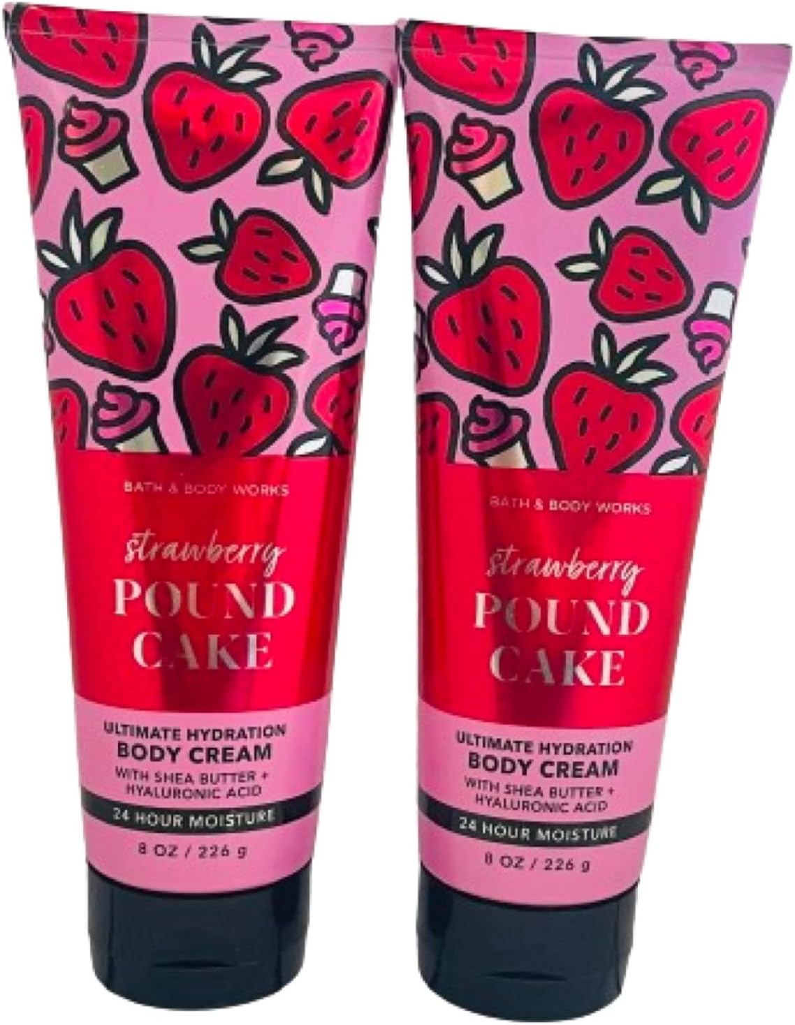 Bath & Body Works and Strawberry Pound Cake 2 Pack Ultra Shea Cream 8 Oz. (Strawberry Pound Cake)
