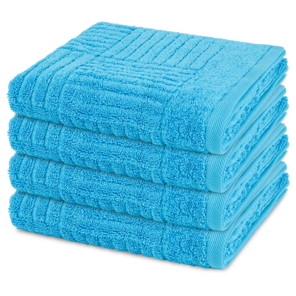 Ross 4er Set Handtücher Carre – 50x100 cm, Walkfrottee aus 100% Baumwolle, 520 g/m², Hoch-Tief-Struktur, weich & saugstark – Flauschige Frottierhandtücher für stilvolle Badakzente - Ozean