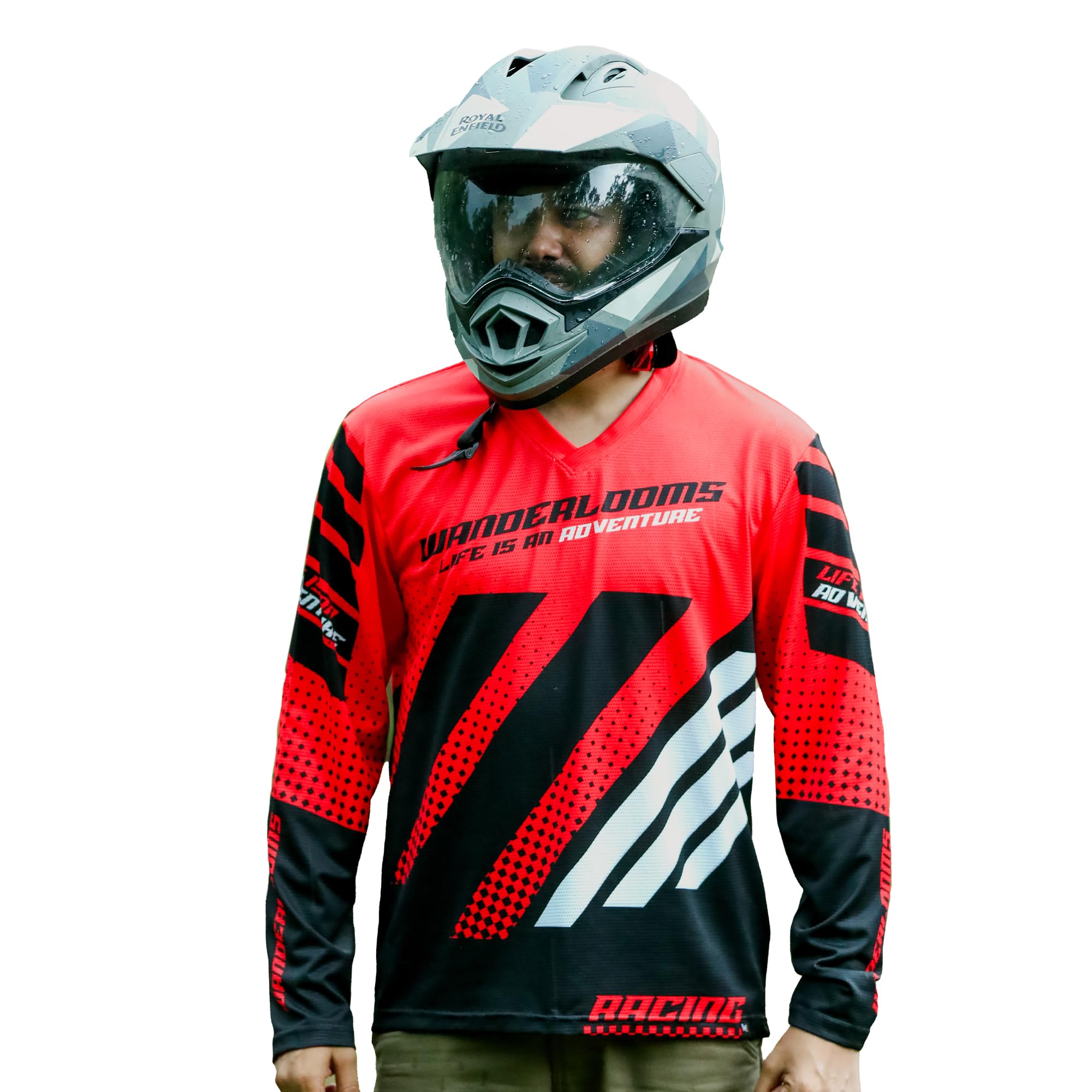WANDERLOOMSJersey Tshirt for Men | Graphic Printed Riding Jersey for Bikers| Stylish Full Sleeve V Neck Cycling T-Shirt for Men