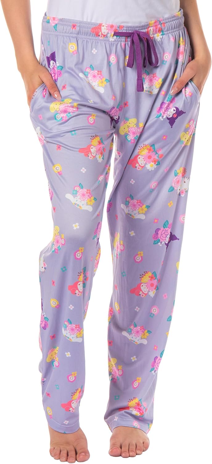 Women's Sanrio Hello Kitty and Friends My Melody Kuromi Cinnamaroll Pompompurin Floral Adult Pajama Pants