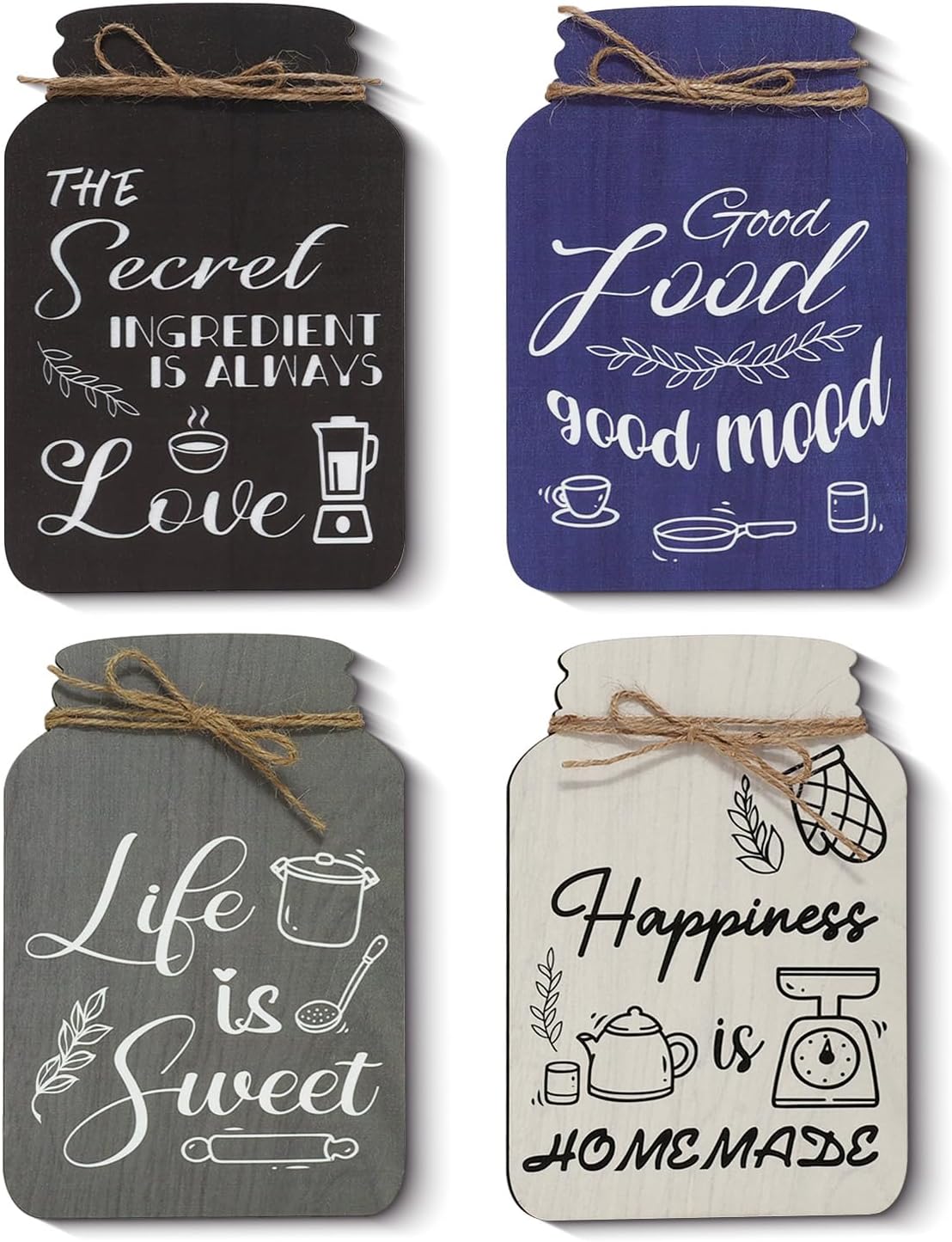 decalmile 4 Pieces Kitchen Quotes Wooden Wall Art Rustic Farmhouse Wood Wall Hangings Vintage Wooden Table Decor Dining Room Living Room Bar Wall Decor