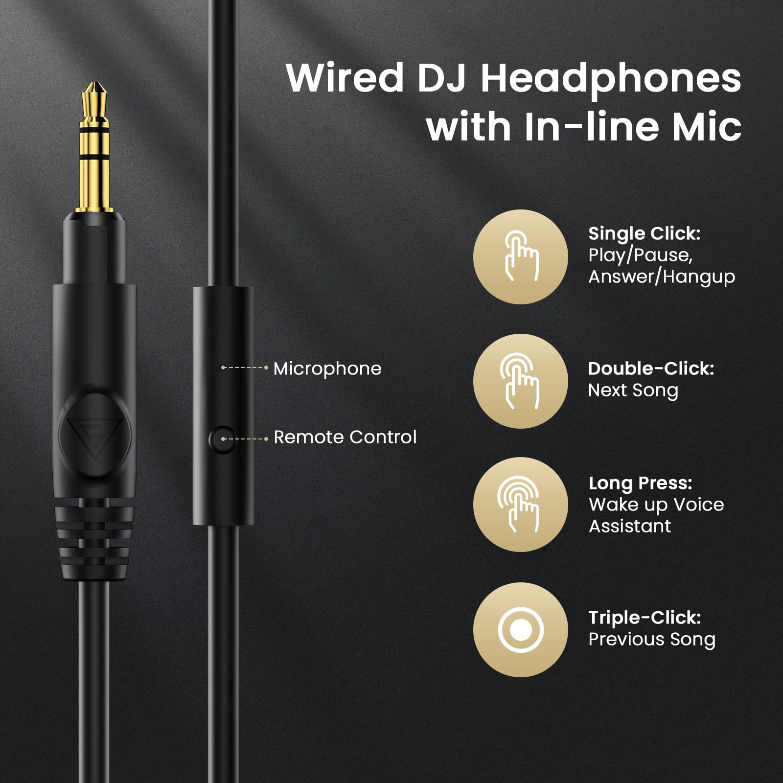 DOQAUS Auriculares HD1 DJ con cable sobre la oreja, controladores de neodimio de 50 mm, auriculares con monitor de estudio con conectores dobles de 6,35 mm y 3,5 mm, diadema ajustable y kit de audio