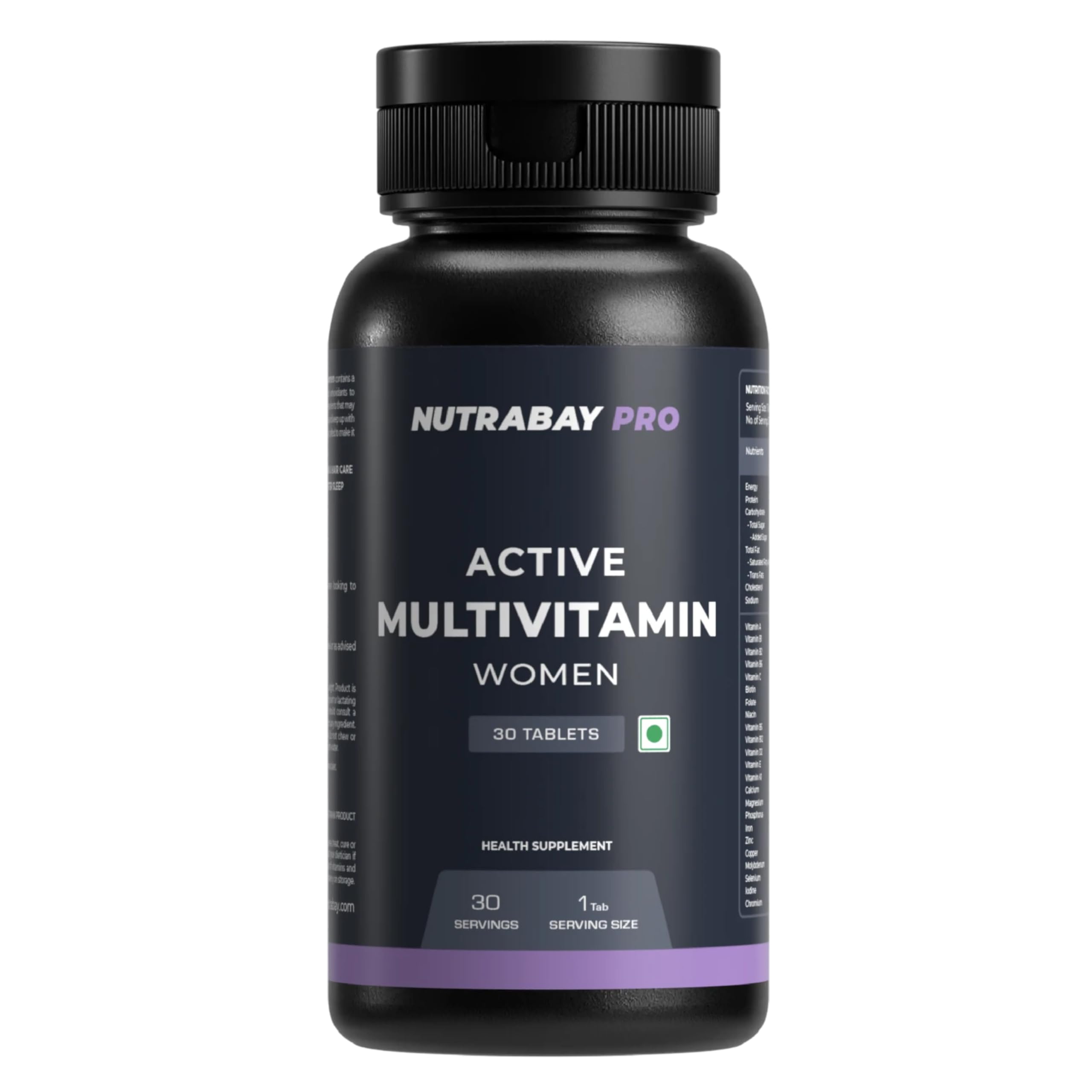 Pro Active Multivitamin for Women – Effective Doses of Iron, Vitamin A, B5, B6, C, D, E & K and Minerals – Immunity, Hair, Skin & Bone Support – 30 Tablets | 100% RDA Dosage | Purity Tested