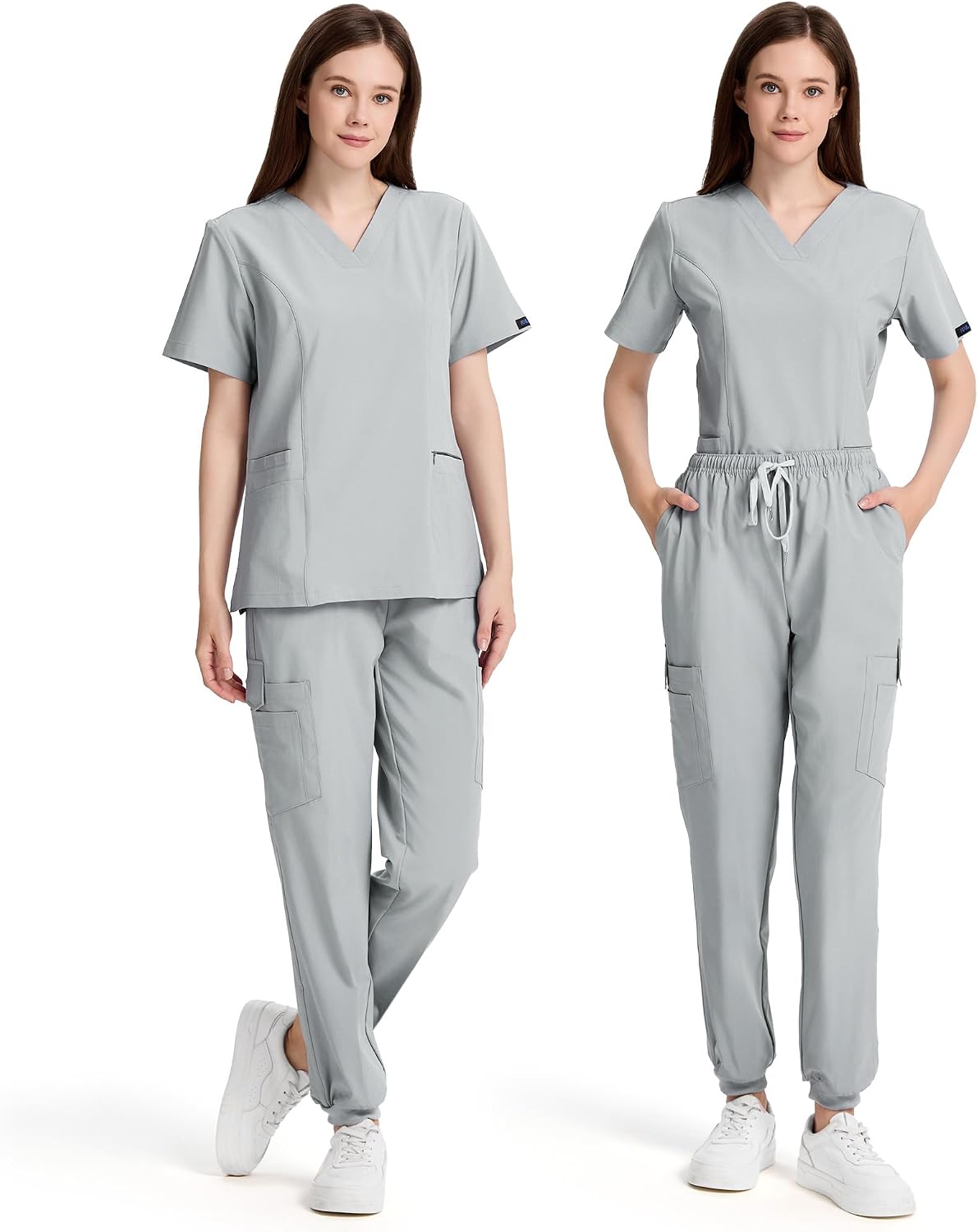 Scrubs for Women Set V-Neck Scrub Top & Jogger Pants with Multi Pocket Stretch Nursing Uniforms