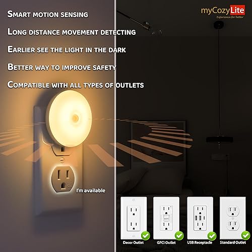 Miniatura 3 de Luz nocturna con sensor de movimiento, paquete de 2 luces nocturnas activadas por movimiento, encendido y apagado automático, tono cálido de 3200 K,