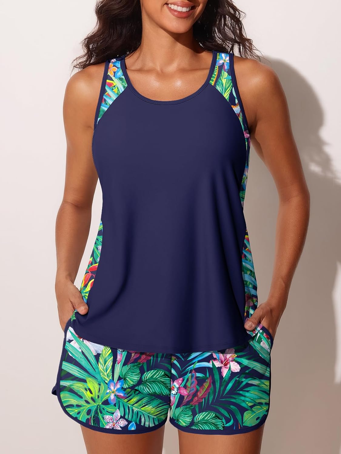 Summer Mae Blouson Tankini Swimsuits for Women 2026 Tummy Control Two Piece Bathing Suits with Sporty Pockets Swim Shorts