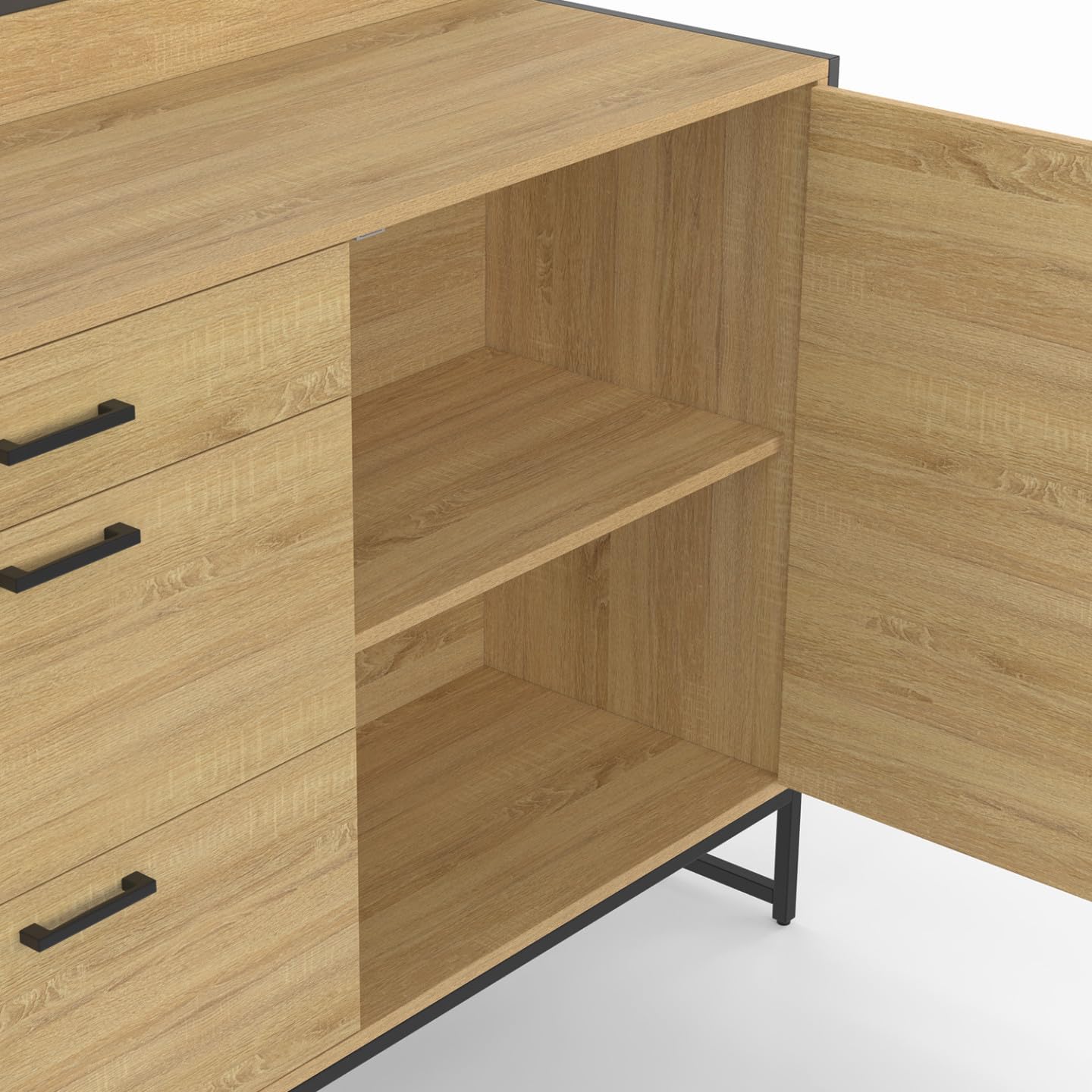 IDMarket - Buffet Bas casserolier de Cuisine 120 cm Detroit Plan de Travail H.83 cm 1 Porte + 3 tiroirs Design Industriel