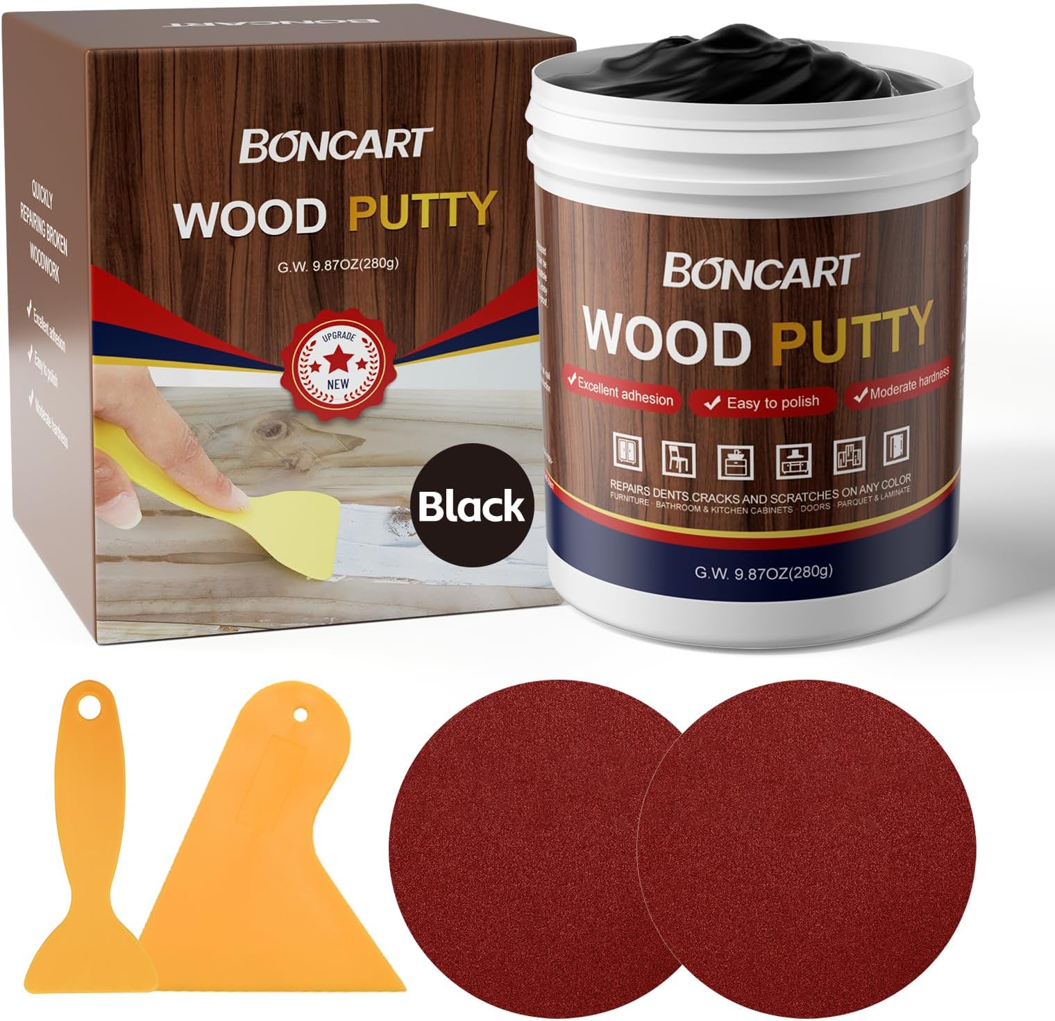 ブラック ウッドフィラー、ウッドパテ、ペイント可能な木製フィラー、木製家具修理キット、素早く修理。