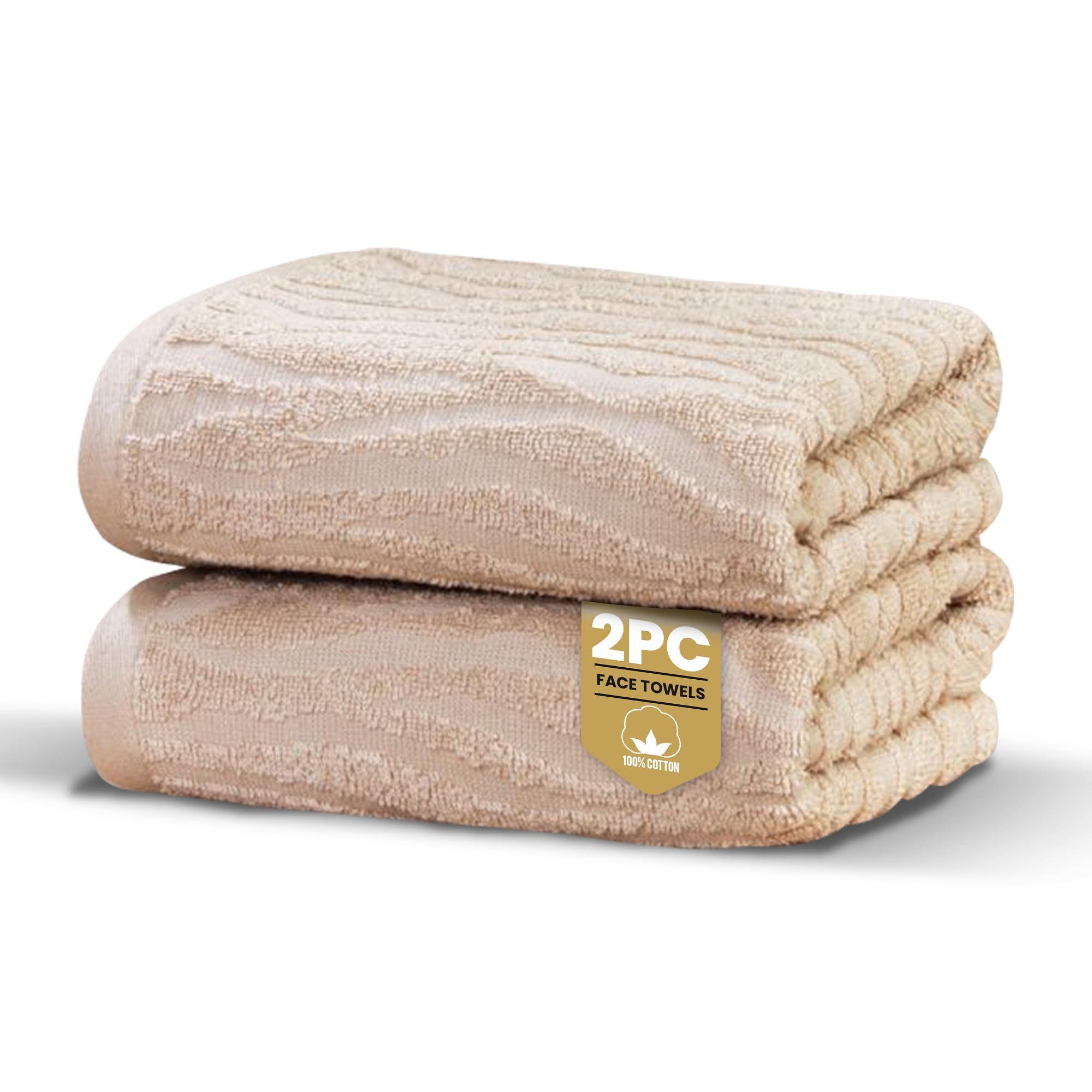 Rapport Home Safari Face Towels 2-Pack | Luxurious 100% Cotton 500gsm Soft Absorbent Face Cloths | Oeko-Tex Certified Bathroom Hand Towels | Natural Sand (30x30cm)