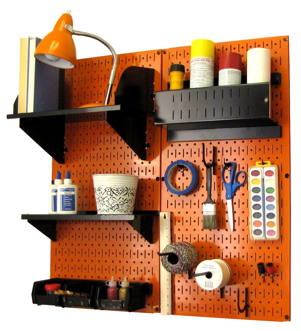 Wall Control Pegboard Hobby Craft Pegboard Organizer Storage Kit with Orange Pegboard and Black Accessories