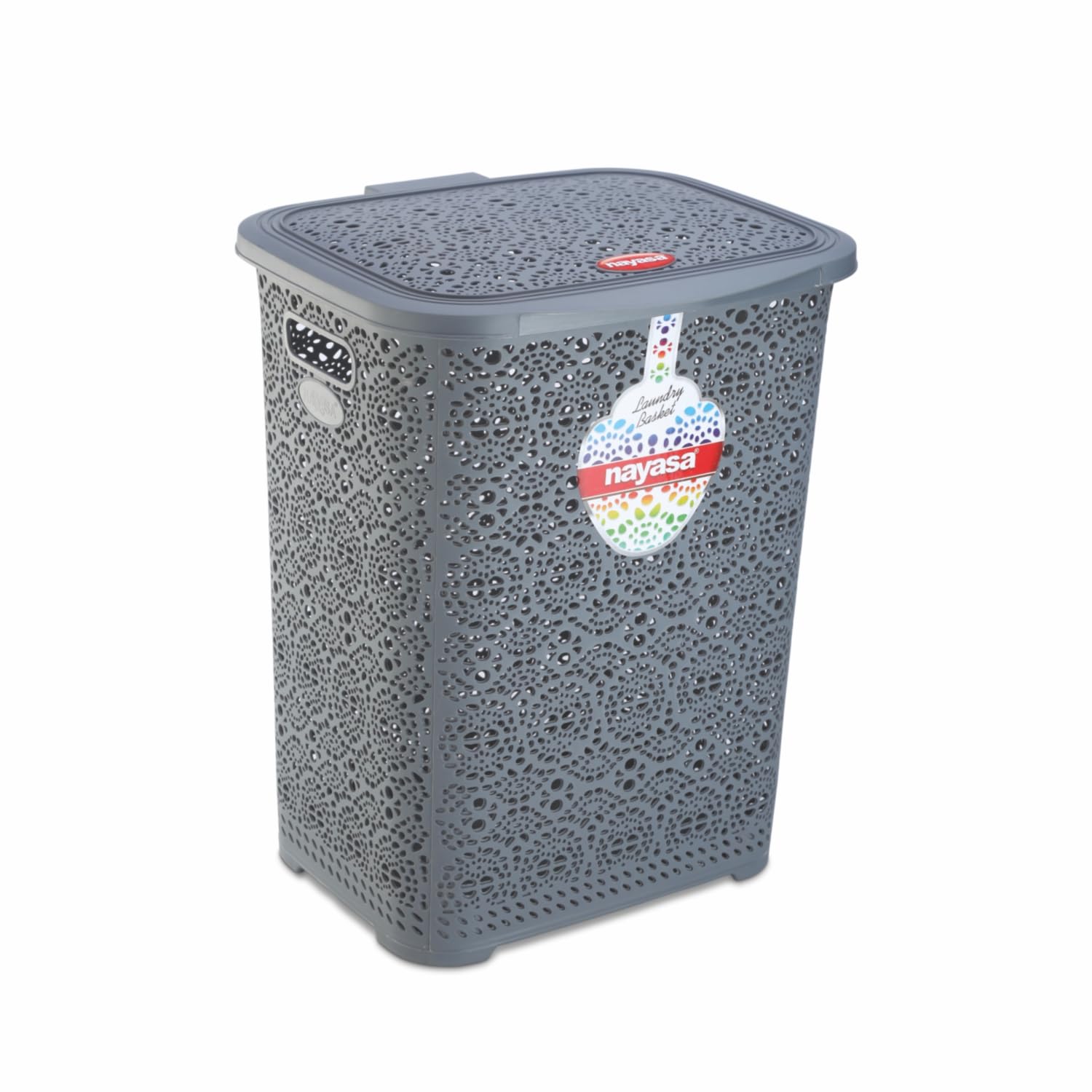 Nayasa Flower Plastic Laundry Basket | 64 Litres | 45.2 cm x 38 cm x 56 cm | Grey (B01LXH06ET) Amazon Price History, Amazon Price Tracker