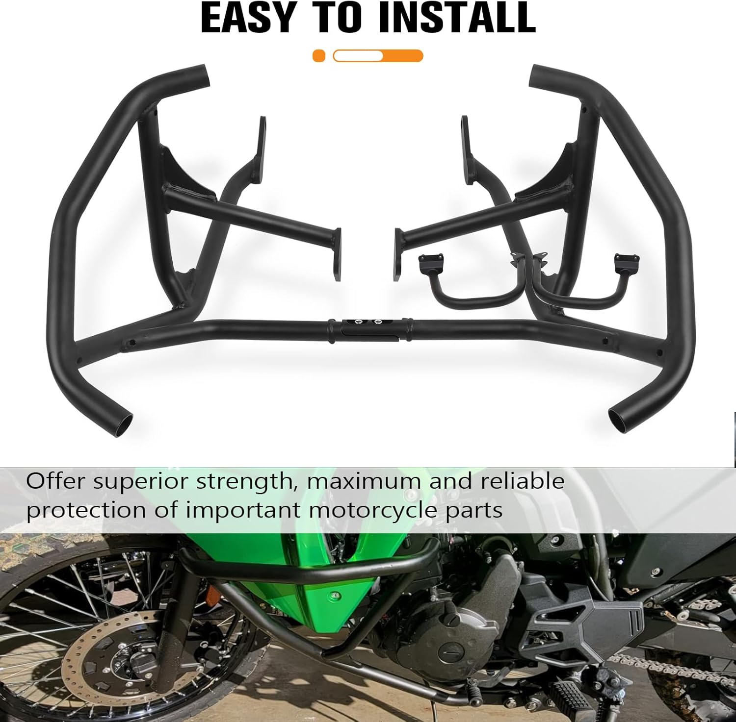 CHIFUN Engine Guard Highway Crash Bars for Kawasaki KLR650 KLR 650 ADV Adventure 2022 2023 2024 2025, 1.25" Motorcycle Steel Frame Protection Bars Replacement (Black)