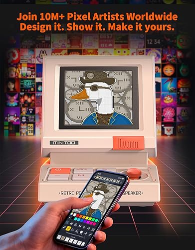 Miniatura 8 de Divoom MiniToo - Altavoz Bluetooth retro con pantalla de píxeles, reloj y alarma controlados por aplicaciones, ruido blanco, altavoz de escritorio