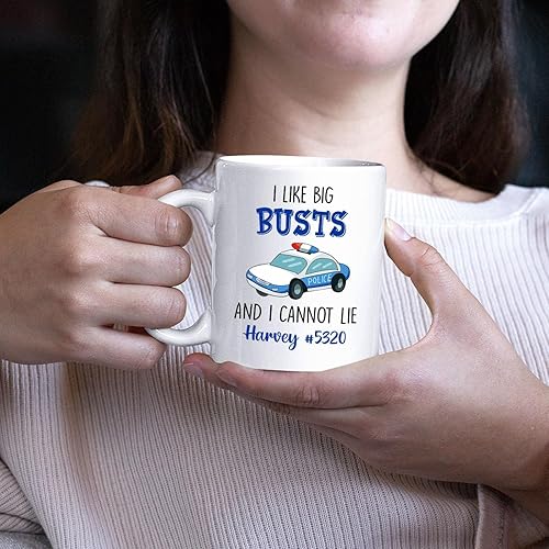 Miniatura 5 de Taza de café personalizada con nombre de oficial de policía, regalo para hombres y mujeres, taza de café con texto en inglés "I Like Big Busts And I