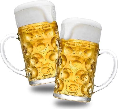 Yesland Paquete de 2 tazas de cerveza para congelador, tazas de cerveza de vidrio de 1.2 L40 onzas con asa, tazas de cerveza grandes de alta