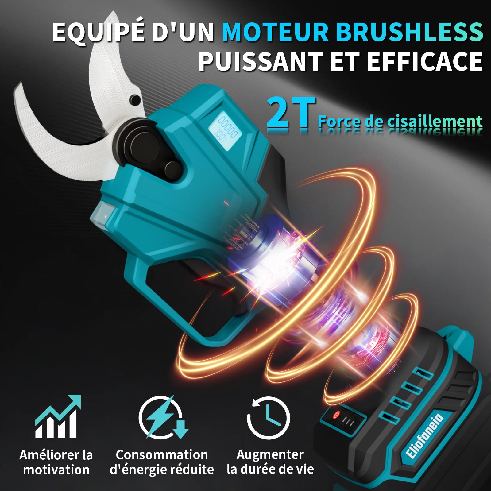 Sécateur électrique sans fil, diamètre de coupe max 40 mm, compatible pour batterie Makita 18 V,Affichage LCD,Moteur brushless, éclairage (sans batterie ni chargeur) pour le jardin