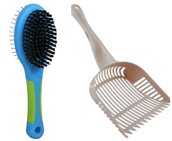 PET Hair brush and Litter scoop Combo for dogs and cats fur shedding and maintenance, brush is double sided 2pcs combo