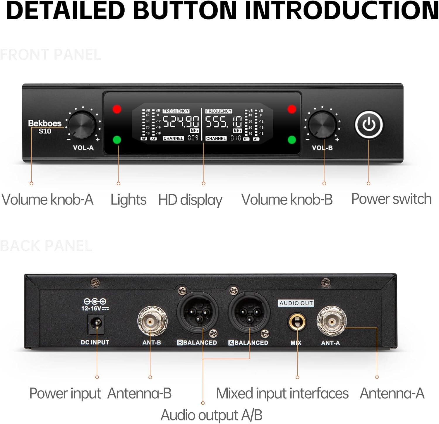 Professional Dual Dynamic Handheld Wireless Microphones, 328ft Range UHF Wireless Microphone System for Home Karaoke/Meeting/Party/Church/Wedding