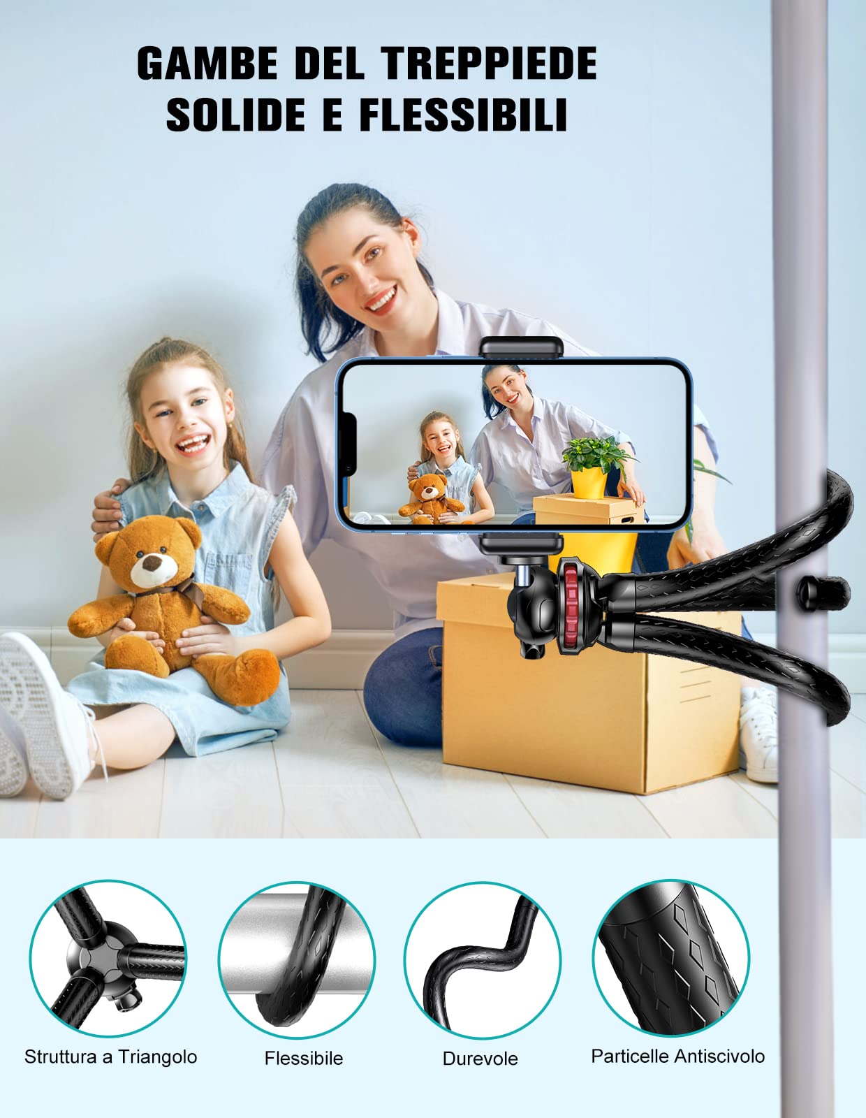 CIRYCASE Treppiede Smartphone, Flessibile Mini Cavalletto per Smartphone Octopus con Telecomando Bluetooth Wireless, 360° Rotabile & Portatile, Compatibile con Phone/Fotocamera, Ideal per Video/Selfie