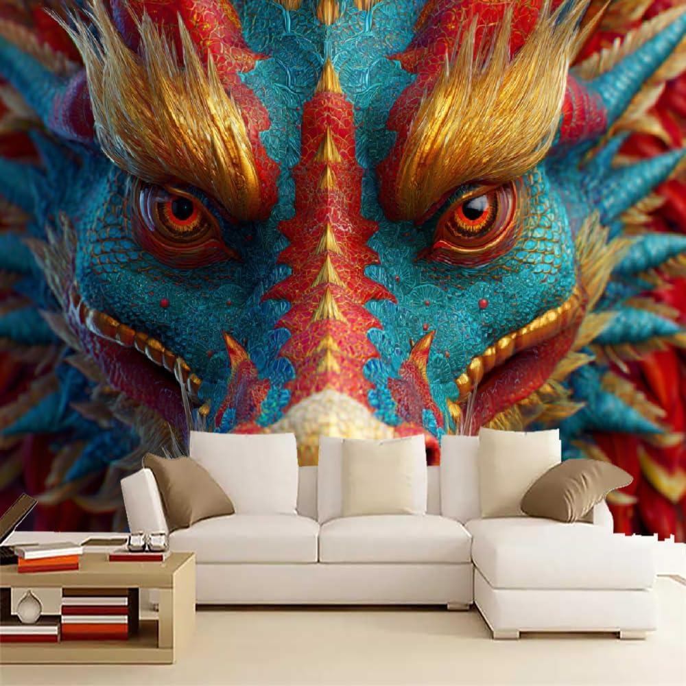 3D Wall Murals Peel and Stick（96 in x 66 in） Dragon Large Poster Sticker Oriental Dragon Murals Wallpaper for Walls Living Room Bedroom TV Room Decoration