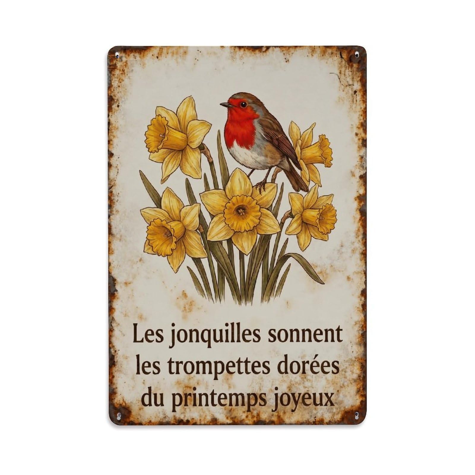 Yrnq Vintage Style-9 Robin Bird Garden Quote Daffodil Gold Vintage Metal Tin Sign Plaque Wall Decor For Cafe, Club, Garden Round Metal Poster 8X8inch
