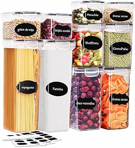 Kit 10 Potes Tampa Hermético Porta Alimentos Mantimentos Armário Cozinha (KIt 10)