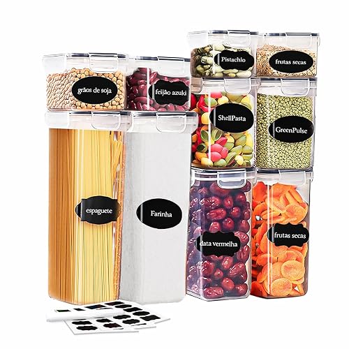 Kit 10 Potes Tampa Hermético Porta Alimentos Mantimentos Armário Cozinha (KIt 10)